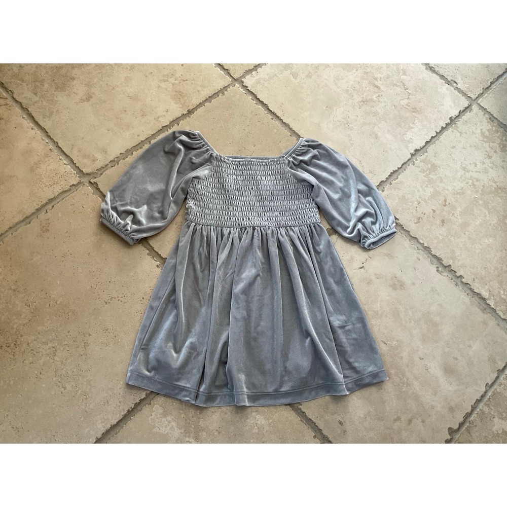 NWT Old Navy Gray‎ Girl's Smocked Velvet Dress - size 5T